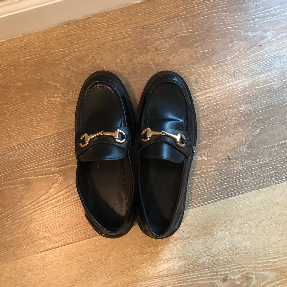 H&M Black Loafers with Gold Accents